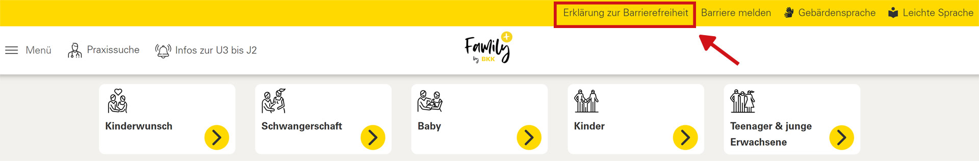 Header bkkfamilyplus.de Navigationspunkt Erklärung zur Barrierefreiheit